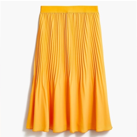 J. Crew Pleated High Rise Midi Skirt Elastic Waist Pull On Saffron Yellow Size 8 - Picture 1 of 11